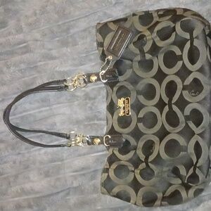 Coach 2011 (Rehab) Black Signature Canvas Tote Bag Silver Hardware